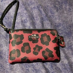 Coach pink and Black Animal Print Wristlet